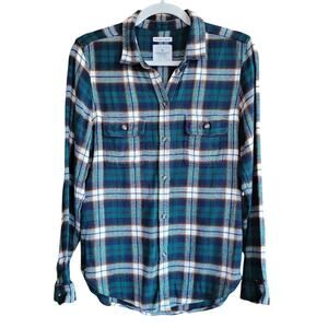 American Eagle Super Soft Flannel Shirt Women's S Plaid Button Up Green Blue